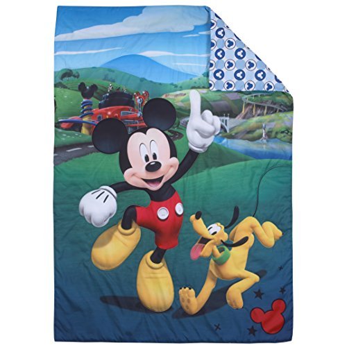 Disney 4 Piece Toddler Bedding Set Mickey Mouse Playhouse Blue/White, Fits Standard Toddler beds