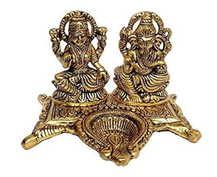 Rudraksham Creations Laxmi Ganesh Idol Showpiece Oil Lamp/Diya/Deepak || Metal Lakshmi Ganesh Statue || Diwali Home Decoration Items || Lakshmi Ganesh for Diwali puja(Size: 5.5x4.4x4 inch)