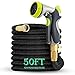TOONOON 50ft Garden Hose, All New Expandable Water Hose Set with Double Latex Core,3/4 Solid Brass Fittings,Extra Strength Fabric,Flexible Expanding Hose with 8 Function Spray Nozzles,Free Carrying