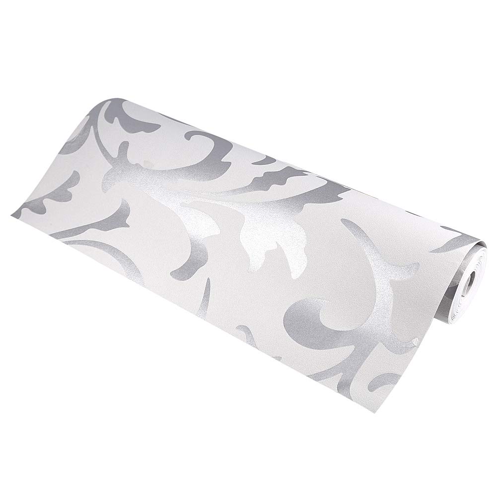 5㎡ Baroque Silver Wallpaper, Removable Embossed Molding Wallpaper Home Ceiling Backsplash Tiles Decorative Border DIY Refurbished Furniture Stickers, for Living Room Office Coffee Shop Restaurant