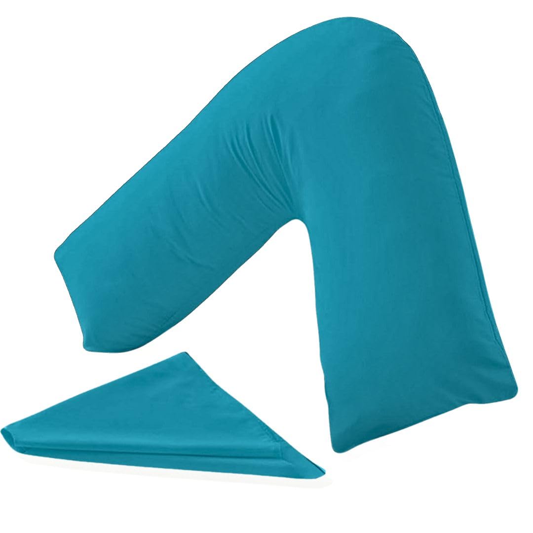 Buzzbuy V shaped pillowcase cover, 100% Poly-cotton Back & Neck Support Orthopaedic Pregnancy/Nursing V Pillowcase cover only (Teal)