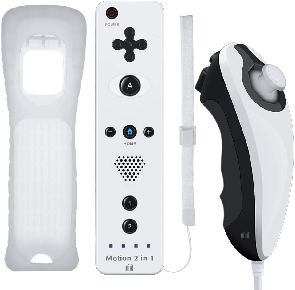 GN-010RNB Unique design Built-in Motion Plus Wireless Remote and Nunchuck Controller with Silicone Case & Wrist Strap for Nintendo Wii and Wii U (Design-B White)