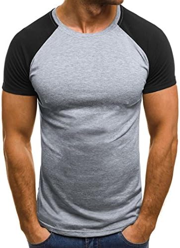 HOT SALE☀Kstare Men's Slim Fit Patchwork Short-Sleeve T-Shirt (Gray, L)