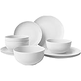 Yoshy 12-Piece White Bone China Dinnerware with Lightweight Durable Chip Resistant Design Service for 4