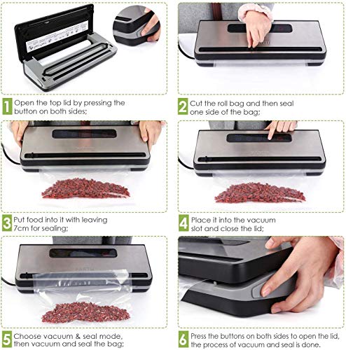 PARTU 2-in-1 Vacuum Sealer Machine Automatic Food Sealing & Vacuum for Dry/Wet Food Savers w/ 11" x 118" Sealer Bag, 2 External Suction Pipe for Fresh-keeping Tank and Clothes Storage