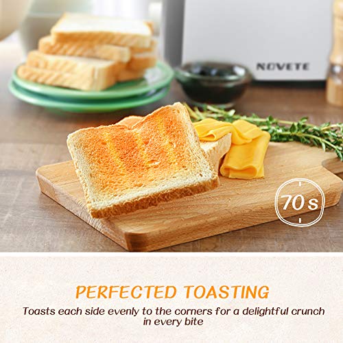 2-Slice Toaster, NOVETE Extra-Wide Slot Toaster with Defrost, Reheat and Cancel Functions, 7 Browning Levels, Dust Cap and Removable Crumb Tray, Brushed Stainless Steel Body, Suitable for Toaster Pastries, Waffles