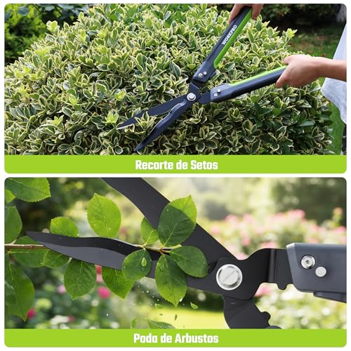 WORKPRO 23 Inch Folding and Ergonomic Hedge Shears for 2 Hands | 65Mn Steel, Wavy Blade, 14° Edge Design, Non-Slip Handle, Ideal for Cutting Hedges, Branches and Gardening