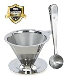 Pour Over Coffee Cone Dripper with Coffee Scoop & Bag Clip- Reusable & Eco-friendly Single Serve Permanent Drip Coffee Maker by Java Maestro