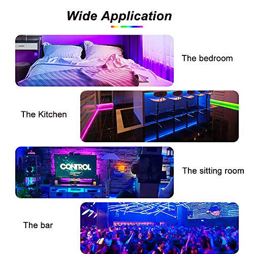 QIJIE 32.8ft RGB LED Light Strip Music Sync, App Control with Remote and 12V UL List Safety Power Supply, Color Changing LEDs Light Strip Kit for Bedroom, Ceiling, Kitchen