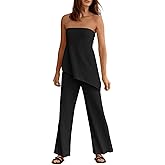 Tankaneo Womens 2 Piece Outfits Asymmetrical Tube Top Wide Leg Pants Knit Vacation Travel 2025 Matching Lounge Sets