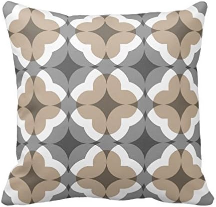 Abstract Floral Clover Pattern In Tan And Grey Throw Pillow Case Sham Decor Cushion Covers Square 18x18 Inch Beige Cotton Blend Linen By ElkinSaleStore