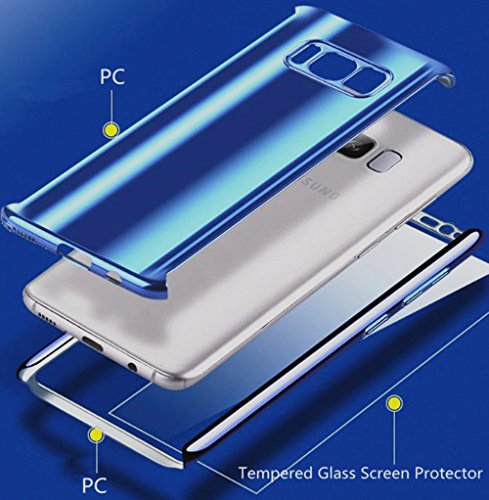 Galaxy S9 Sleek Full Body Case-Lozeguyc Plating Mirror Glass Slim Front Back Hard Case for Samsung Galaxy S9 with Tempered Glass Screen Protector 360 Degree Full Protective Shockproof--Blue