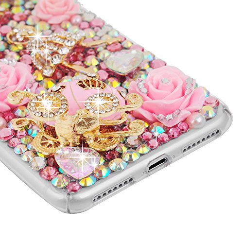 iPhone 7 Plus Case 5.5 inch - Mavis's Diary 3D Handmade Bling Rhinestone Diamonds Luxury Pumpkin Carriage Golden Crown Pink Flower Dancing Girl Shiny Heart [Full Edge Protection] Hard PC Cover - Thumbnail 3