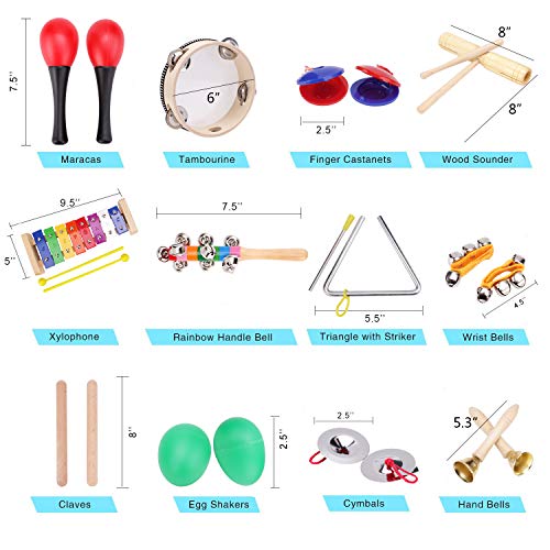 21 Pcs Toddler Musical Instruments Kit - Percussion Instruments Toy for Kids Preschool Educational, Musical Toys Set for Boys and Girls with Storage Backpack - 12 Types
