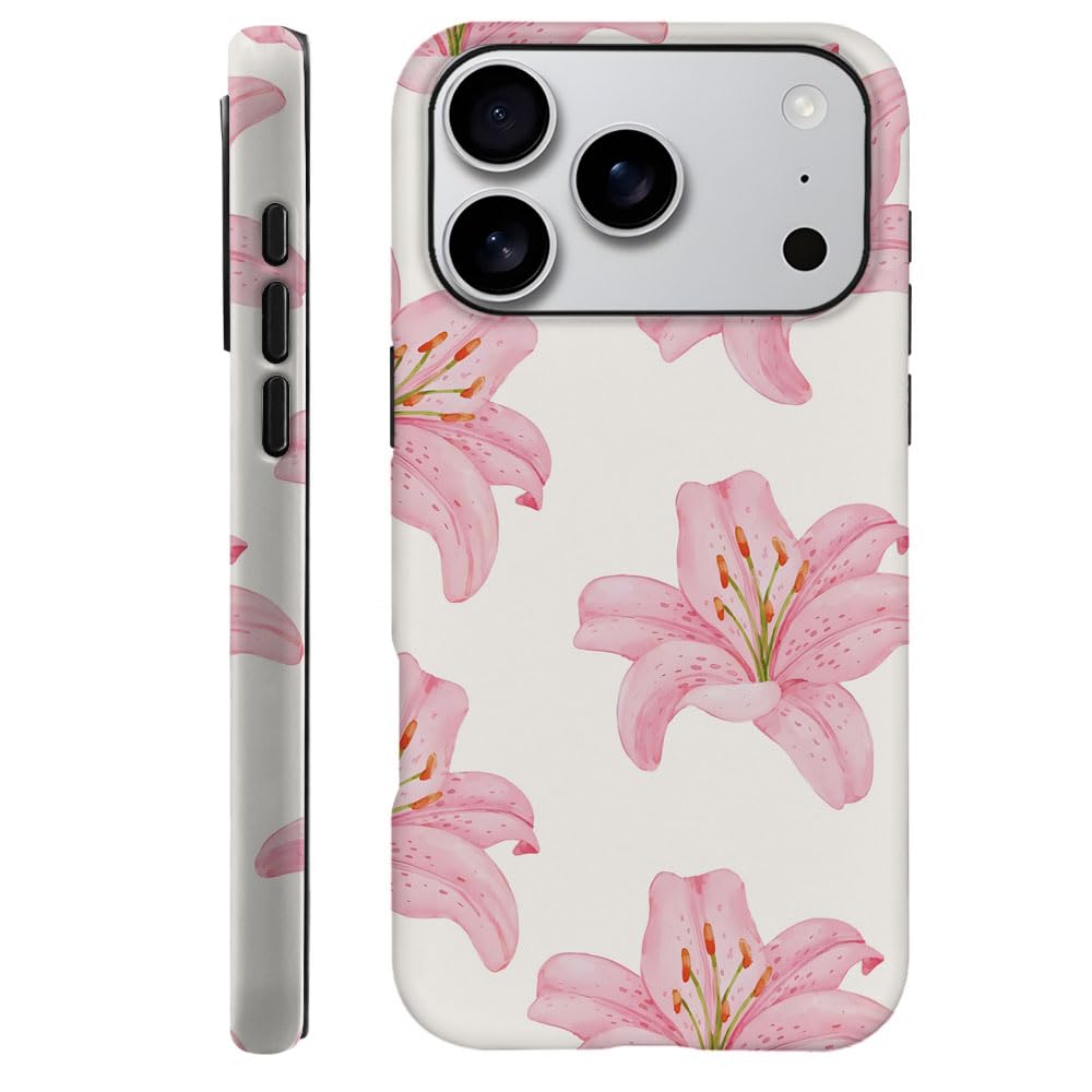 Case Compatible with iPhone 17 Pro - Hybrid Durable Shockproof Phone Cover,Cases for Woman Girl - Pink Lily Flower