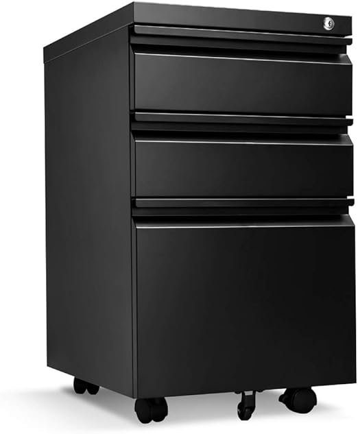Amazon Com Locking File Cabinet Rolling Metal Filing Cabinet 3 Drawer Fully Assembled Office Pedestal Files Except Wheel Black A Kitchen Dining