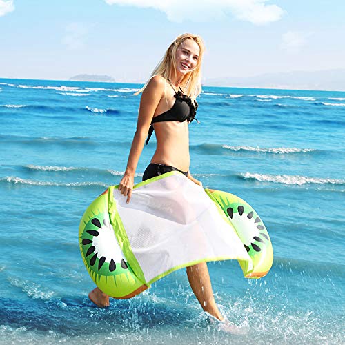 MENGDUO Water Hammock Pool Lounger Float Hammock Inflatable Rafts Swimming Pool Air Lightweight Floating Chair Compact and Portable Swimming Pool Mat for Adults and Kids (Kiwifruit)