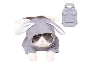 ANIAC Funny Dog Hoodies for Small Dog Girl Boy Bunny Ears Dog Clothes Hooded Puppy Sweatshirt Cat Apparel Pet Costume for Easter Halloween Christmas Holiday (X-Large, Grey)