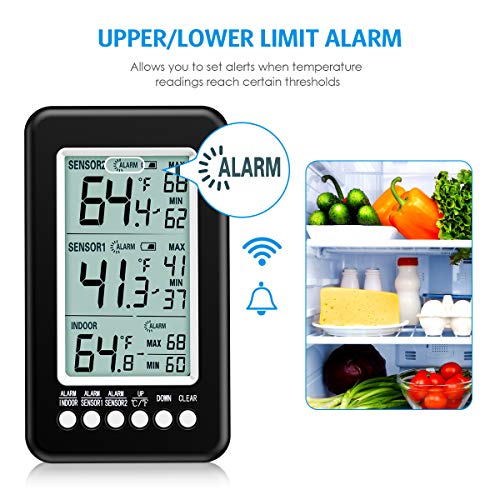 (Upgraded Version) AMIR Refrigerator Thermometer, Wireless Digital