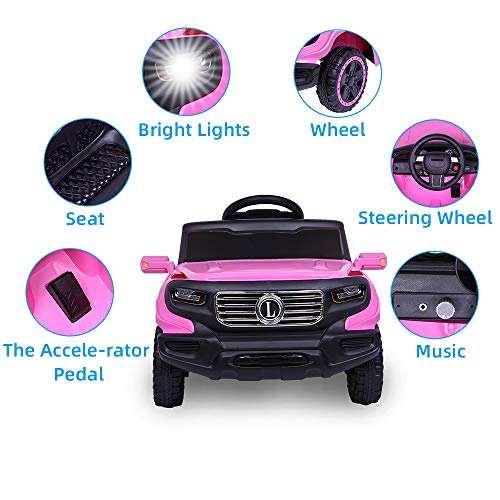 LEADZM Electric Remote Control Truck, Kids Toddler Ride On Cars 6V Battery Motorized Vehicles Children's Best Toy Car Safe with 3 Speeds, Music, Seat Belts, LED Lights and Realistic Horns (Pink)