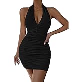 CUTEMOOT Women's Sexy Ruched Bodycon Mini Dress Summer Spaghetti Strap Sleeveless Party Club Dresses