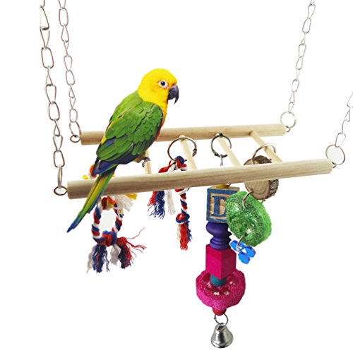 Parrot Toy Squirrel Hamster Swing Bird Bridge Stairs Toy Stands Molar Chew Train Toy (Ladder Length 8.67 inch, Width 3.74 inch)