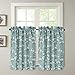 H.VERSAILTEX Blackout Energy Saving Ultra Soft Casual Kitchen Curtains, Rod Pocket Window Curtain Tiers for Café, Bath, Laundry, Bedroom - Aqua Floral Pattern - (58