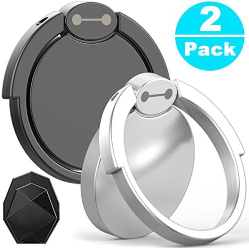 Phone Ring Holder &amp; Stand - 2 Pieces Universal Finger Grip Stand Holder Ring - Car Mount Phone Ring Grip for iPhone / Samsung / Galaxy / iPad / Phone Case (Black Hero)