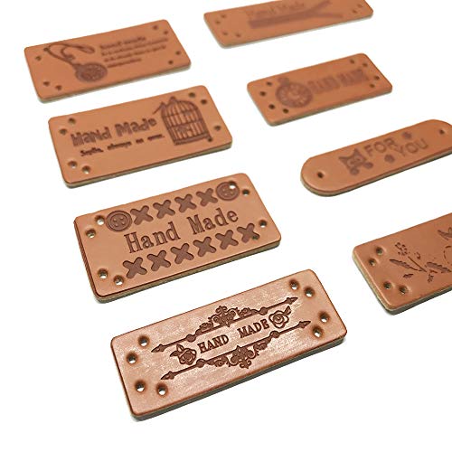 Juland 40PCS PU Leather Label Clothing Hand Made Label Handmade Embossed Tag with Holes Embellishment Knit DIY Accessories for Jeans Bags Shoes Hat - Thumbnail 3