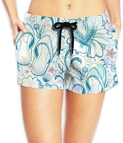 Women's Trendy Beach Flowers And Slippers Beach Shorts Swim Trunks