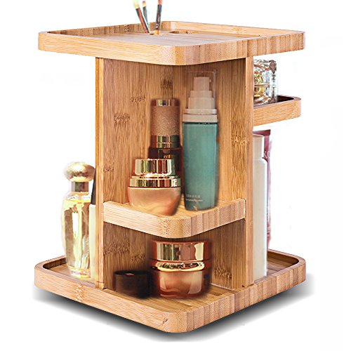 SMAGREHO 360° Bamboo Cosmetic Organizer, Multi-Function Storage Carousel for Makeup, Toiletries ¡ª Great for Vanity, Desk, Bathroom, Bedroom, Closet, Kitchen