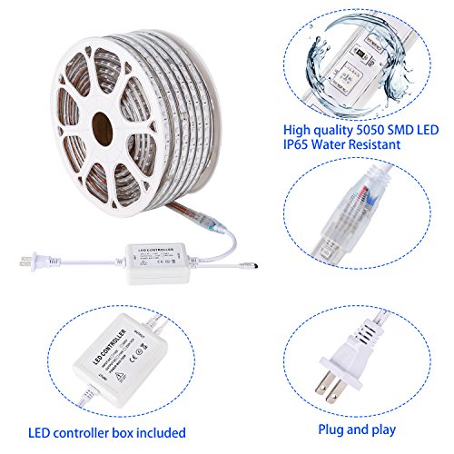 Brillihood Flexible LED RGB Neon Light strip, Multi Color Changing SMD 5050 LEDs, 110-120V AC, Dimmable Rope Light, IP65 Waterproof, Accessories Included, Christmas Holiday Decoration (50m/164ft)