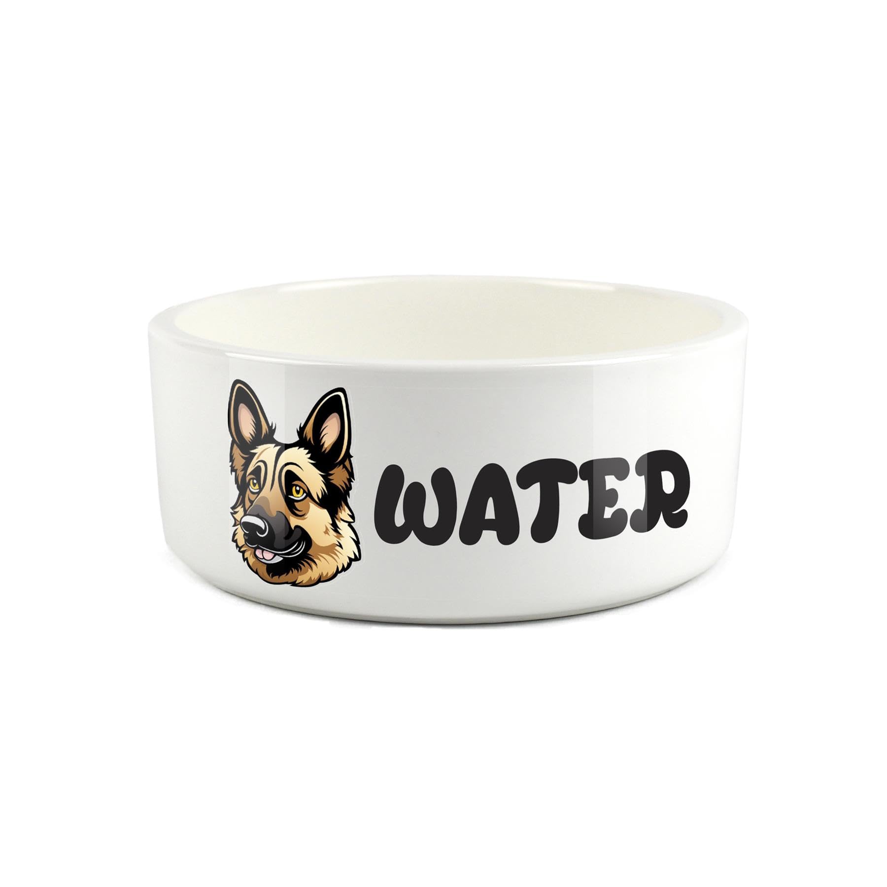 German Shepherd Pet Bowl - Cartoon Dog Portrait Large Ceramic Water Bowl - Novelty White Water Dish For Dogs
