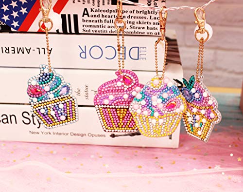 5D DIY Diamond Painting Keychain, 5 pcs Cake Shape, Mosaic Making Full Drill Special Shape Diamond Painting Kit for Bags, Smartphone Straps, 5 Pack - Thumbnail 5