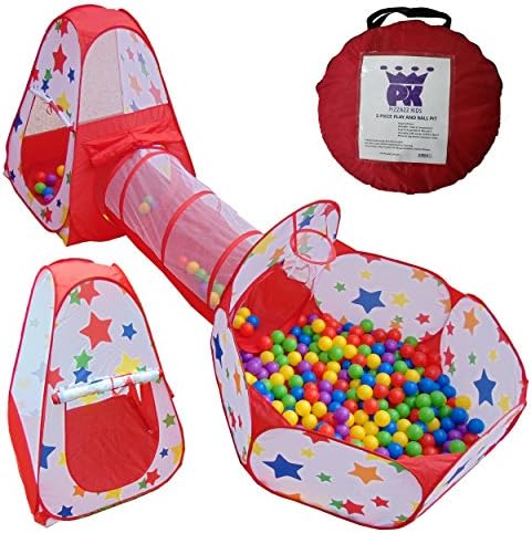 Ball Pit Kids Tent Pop up Playhouse with Crawl Tunnel | Toddler Toys with Basketball Hoop for Indoor Outdoor Play Girls Boys and Babies | 3 Piece Set | Zippered Storage Bag