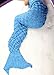 Sun Cling Handmade Soft Crochet Mermaid Blankets Blue Knitted Pattern Seasons Sleeping Blankets Adult for Women,Girls,Teens