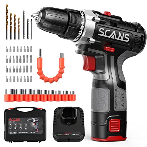 Cordless Drill Driver, 16V Power Drill Driver Kit w/2.0Ah Battery and Charger, 50 PCS Accessories, 2 Variable Speeds, 3/8