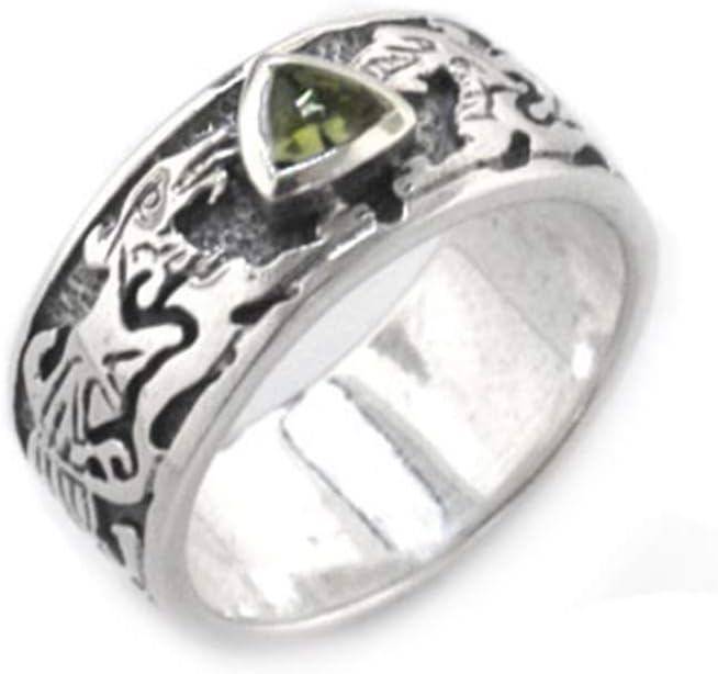 Silver InsanityGenuine Green Moldavite Meteor Celtic Knot Dragon Sterling Silver Ring(Sizes 4,5,6,7,8,9,10,11,12,13,14,15)