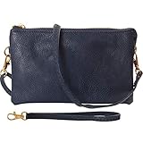 Humble Chic Women's Large Wristlet with Included Cross Body Strap - Navy - Vegan Leather Bag, Navy