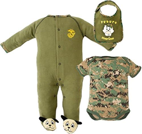 Baby Boys Licensed U.S.M.C. Bulldog 3Pc Set Embroidered Bodysuit, Sleeper & Bib (0-3 Months)