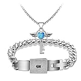 Couples bracelets lover concentric lock key pendant male female high-grade titanium steel bracelet Jewelry Set (20cm, blue)