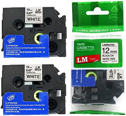LM Tapes - 2/Pack Premium 1/2" Black Print on White Label Compatible with P-Touch TZe-231 Tape TZ-231 and Comes with a Great Tape Color/Size Guide for Easy reordering.