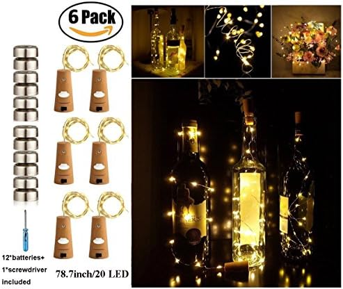 20-LEDS 6 Pack Bottle Lights-ANTTAA Cork Lights with Screwdriver Pro Spark I Cork Shaped Battery Strip Light Rope Lamp For Christmas Tree Decoration Holiday Party Wedding Concert Festival (Warm White)