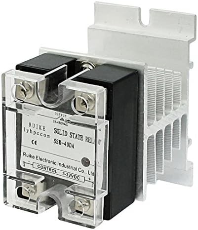 SSR-40DA Solid State Relay - RUIKE lyhpcom DC 3-32V to AC 24-480V 40A Single Phase SSR-40DA Solid State Relay with Heat Sink Black