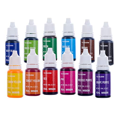 12 Color Cake Food Coloring Set, Nomeca Food Grade Vibrant Food Color Liquid Dye Tasteless for Baking, Icing, Decorating, Fondant, Cooking, Slime Making DIY Supplies Kit - .35 fl. Oz (10 ml) Bottles