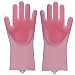 HOMCA Magic Silicone Gloves with Wash Scrubber, Magic Saksak Rubber Gloves Heat Resistant Reusable Silicone Gloves for Cleaning, Household, Dishwashing, Cooking, Kitchen (Large,1 Pair,Pink) primary