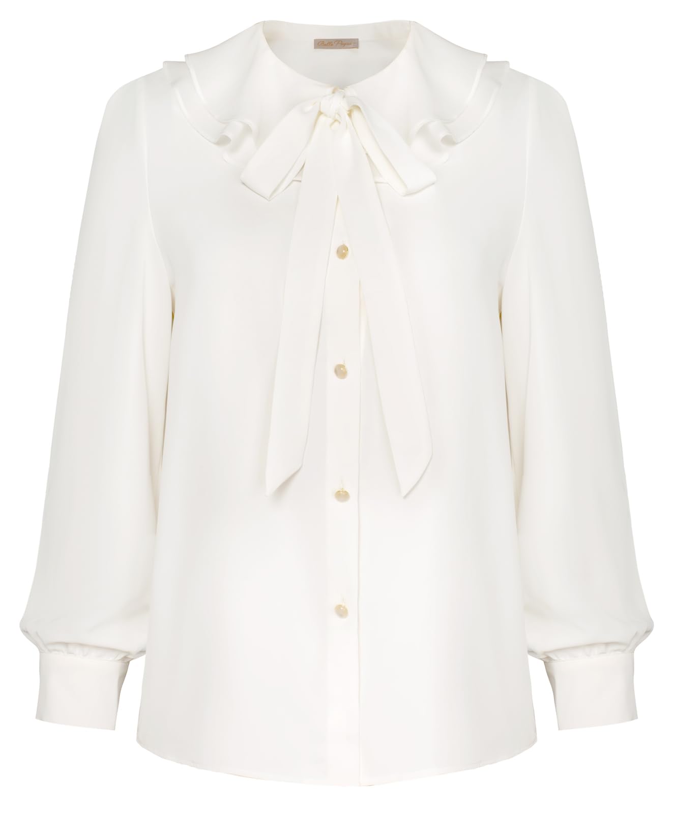Photo 1 of Belle Poque Women's Bow Tie Neck Ruffle Tops Long Sleeve Business Casual Tops Vintage Victorian Blouse Tops White S