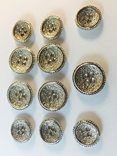 SILVER BUTTON SET -Tailored 4 Hole- Hammered Finished ~ For Blazer, Suits, Sport Coat, Uniform, Jacket , Dresses 11 Pc.