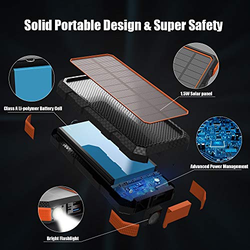 Portable Phone Charger XDRAGON 24000mAh Solar Phone Charger Power Bank