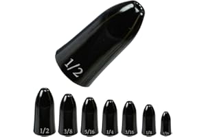 Reaction Tackle Tungsten Worm Weights for Bass Fishing - Bullet Shaped Sinkers/Fishing Weights - for Texas Rig and Carolina Rig/Size Stamped